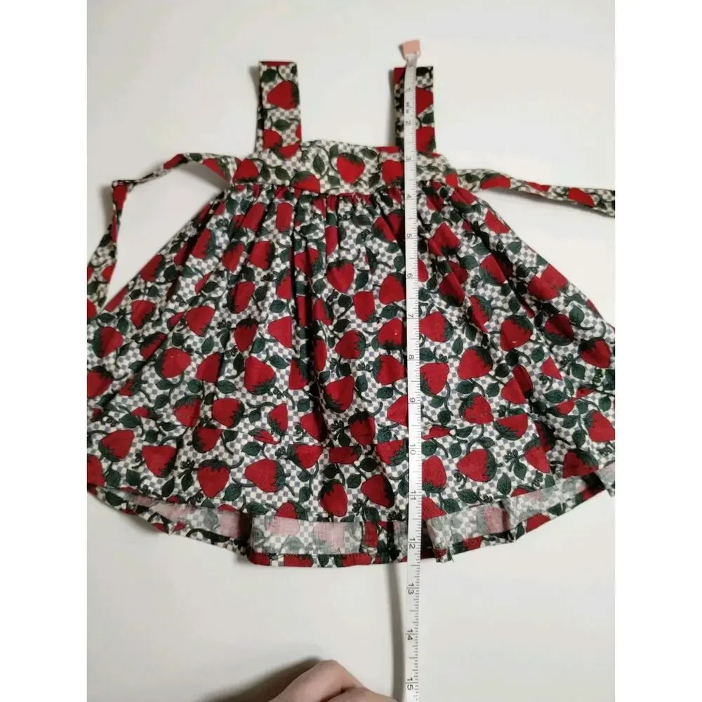 Vintage Doll Apron Dress -Strawberries - over White Slip Dress - 12